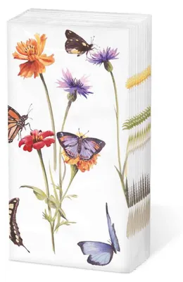 Productafbeelding van Ambiente, vlindertuin, papieren zakdoekjes, 10 stuks, 21,5x22 cm, wit