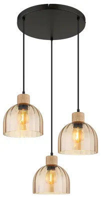 Produktbild von Pendelleuchte, schwarz matt, Glas amber, 3-flammig, H 130 cm