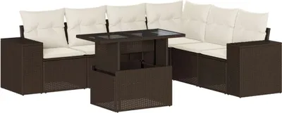 Produktbild von vidaXL 7-tlg. Garten-Sofagarnitur mit Kissen Braun Poly Rattan