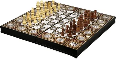 Imagen del producto de Juego de ajedrez y backgammon con incrustaciones de nácar - 20 pulgadas