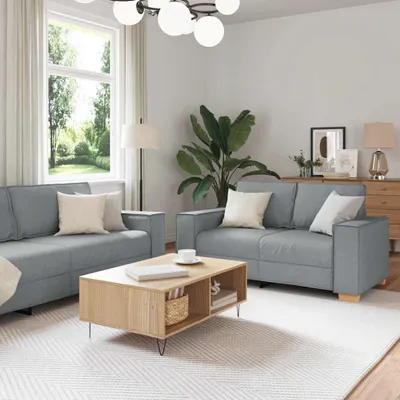 Produktbild von ZMH 2-tlg. Sofagarnitur mit Kissen Hellgrau Stoff