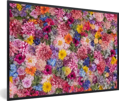 Produktbild von MuchoWow® Gerahmtes Poster Blumen - Farben - Collage 90x60 cm - Poster mit Schwarzem Bilderrahmen Wandposter Rahmen Foto Bilder - Fotorahmen - Foto-Plakat