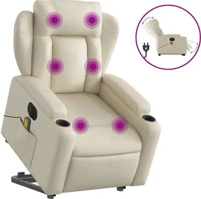 Obrázek produktu pro vidaXL Masážní křeslo se stojánkem elektrické krémové Imitace kůže
