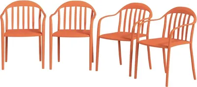 Produktbild von Gartenstuhl 4er Set wetterfest Gartenstš¹hle aus Kunststoff Stapelstuhl mit Armlehne Rš¹ckenlehne stapelbar Terrassenstuhl bis 120 kg belastbar Gartenm?bel fš¹r Hinterhof, Garten, Balkon Rot