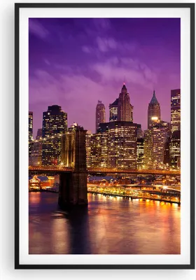 Produktbild von Gerahmtes Poster - Schwarzer Rahmen - New york nacht brooklyn brücke - 61x91,5 cm - Wand Bild - Wanddeko - Wandbilder - Wandposter - Bilderrahmen - Bilder - Kunstdruck - Wandbild - P2BPA61x91-2660