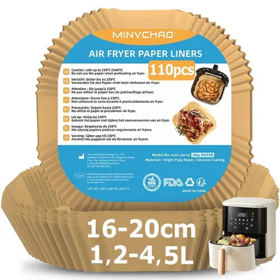 Zdjęcie produktu dla Papier do frytkownicy bezolejowej, 110 sztuk, kwadratowy, 16-20 cm, z brzegiem 4,5 cm, do temperatury do 220°C