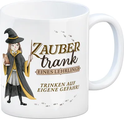 Produktbild von Zaubertrank Kaffeebecher mit Zauberschülerrin in gelb