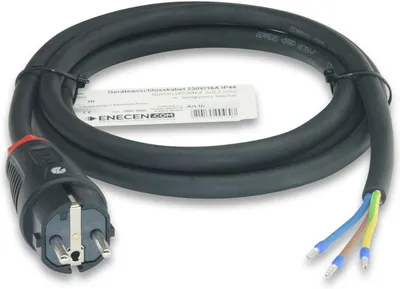 Produktbild von Anschlusskabel 230V/16A, Schutzart IP44, Gummi, H07RN-F, 3x2,5 mm², Stecker-Stecker, 2m, Schwarz, kompatibel