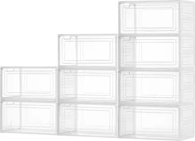 Produktbild von SucceBuy 9 x Schuhaufbewahrungsboxen für US-Größe 13, klar und stapelbar, weiß