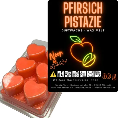 Produktbild von WonderWax Neon Duftwachs Wax Melts für Duftlampe, 6 Herzen Duftmelt Wachsmelt Sojawachs Neon Herzen für Raumdüfte, Wachs Duftöl Indoor Herbst Melts für Aromalampe Pfirsich und Pistaziencreme