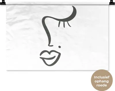 Produktbild von MuchoWow® Wandteppich Wandbehang Gesicht - Abstrakt - Schwarz - Weiß 60x40 cm Tapisserie Dekoration Wandtuch - Wanddekorationen