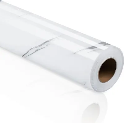 Image de Izrielar Film de tapisserie PVC autocollant, lot de 2 500×61 cm, aspect marbre blanc, résistant à l'eau, film pour meubles de cuisine