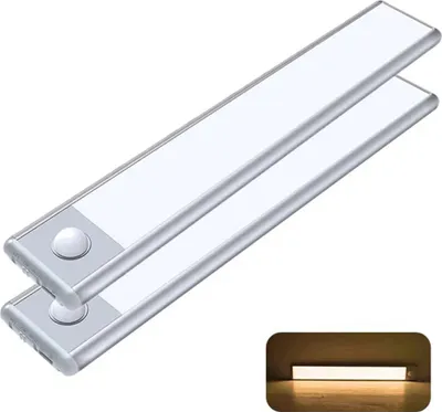 Produktbild von TIANPENG 2StkKabelloses LED Unterbauleuchte, Schrankleuchte mit Bewegungssensor, Magnetische Lichtleiste Schranklicht mit USB Ladefunktion, 20cm(warmweiß)