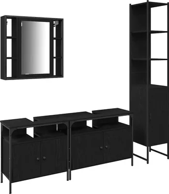 Produktbild von Badezimmermöbel-Set 4 pcs Schwarz Eichen-Optik Holzwerkstoff