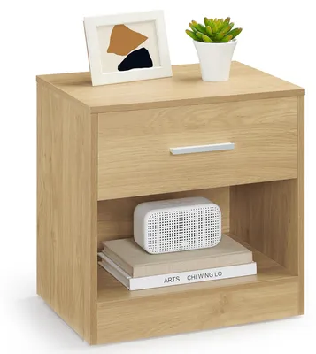 Image de VASAGLE table de nuit, table d'appoint, avec tiroir, poignée, compartiment ouvert
