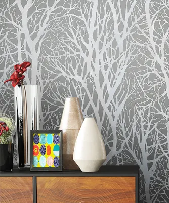Produktbild von NEWROOM Tapete Grau Vliestapete Zweige - Edel Landhaus Metallic  Äste   Modern
