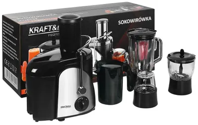 Imagen del producto de KRAFT&DELE | Exprimidor profesional de acero inoxidable, 1500W, exprimidor para frutas y verduras, tolva de entrada extra grande - depósito de pulpa de 2,5L - vaso de jugo de 1L