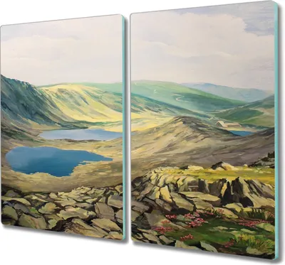 Produktbild von Coloray Schneidebrett Herdabdeckplatte 2x30x52 cm Kochplattenabdeckung Küchenbrett Hackbrett - See Landschaft Berge