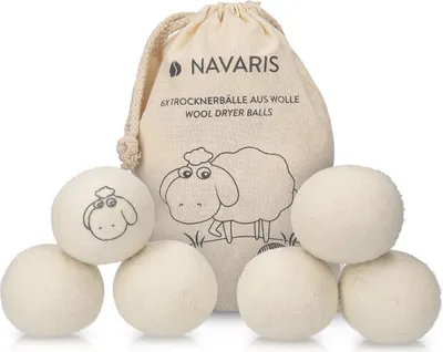 Produktbild von Navaris Trocknerbälle 6er Pack ökologisch - Ball für Wäschetrockner aus 100% Wolle - Umweltschonende Filzbälle - Weichspüler Alternative