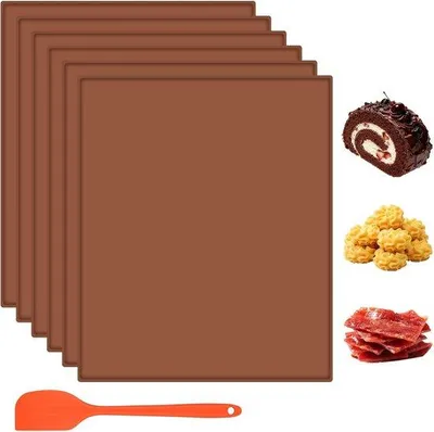 Obrázek produktu pro Silikonové podložky na pečení – 31 x 26 cm – Odolné podložky na plech – Silikonové podložky na pečení se silikonovou stěrkou – Podložky na pečení s okrajem – Švýcarská podložka na pečení – Silikonová fólie na pečení
