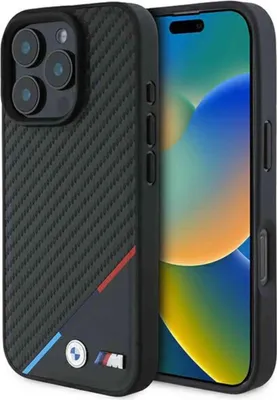 Produktbild von BMW BMHMP16L23PUDTK iPhone 16 Pro 6,3" schwarz/schwarz Hardcase M Carbon Tricolor Line MagSafe Schutzhülle