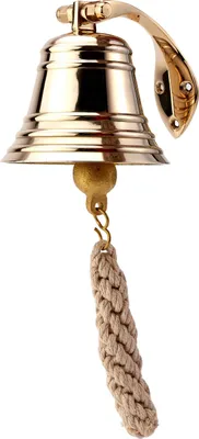 Produktbild von Schiffsglocke Messing gold mit Wandhalter & Bändsel Ø: 7,5cm schwere Ausführung