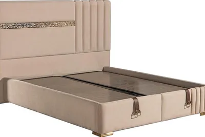 Produktbild von Elegantes Bett mit Matratze in Beige aus Textil und Edelstahl