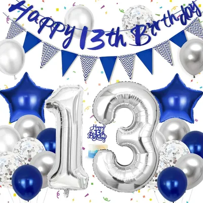 Imagen del producto de Decoración para cumpleaños número 13, globo de aluminio con el número 13, 18 globos de látex, para niños