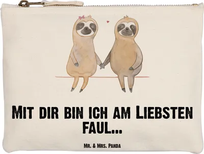 Produktbild von Mr. & Mrs. Panda Etui Faultier Pärchen Grösse XL Große - Weiß - Geschenk, Verliebt, Kulturbeutel, Relaxen, Stoffbeutel, Kosmetiktasche, Liebe, beauty case, Pouch
