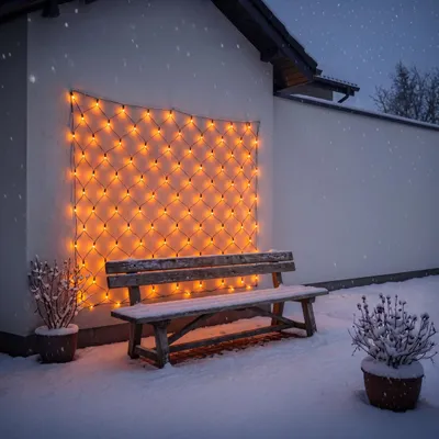 Produktbild von esotec Solar Lichternetz mit 144 bernsteinfarbene LEDs Lichtvorhang außen 102191