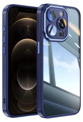 Produktbild von Handyhülle für iPhone 12 Pro Max Hybrid Transparent TPU PC Militärschutz mit Kameraabdeckung Blau