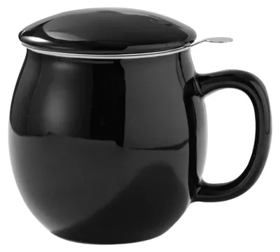 Productafbeelding van Theekop met theefilter en deksel, 360 ml, glanzend zwart porselein