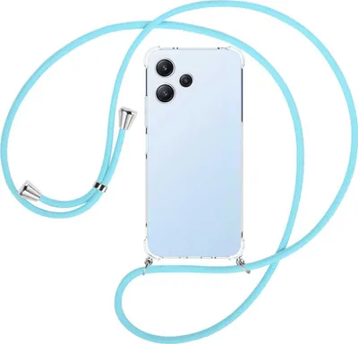 Produktbild von Handykette Backcover-Schutzhülle mit Band (Metall silberfarben) für Xiaomi Poco M6 Pro 5G, Redmi 12 5G, Note 12R - himmelblau