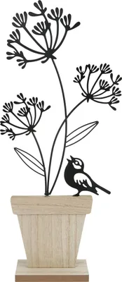 Produktbild von TrendLine Aufsteller Holz Blumen mit Vogel 45 x 6 x 21 cm weiß-schwarz