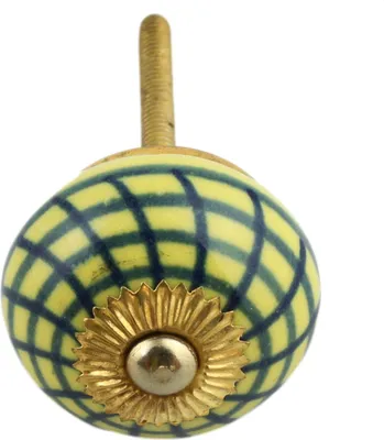 Produktbild von Möbelknauf aus Keramik Shabby Chic - Kariert - blau-gelb