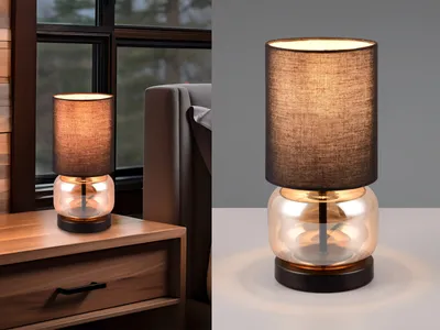 Produktbild von Tischleuchte 28cm mit Stoffschirm und Glas Amber