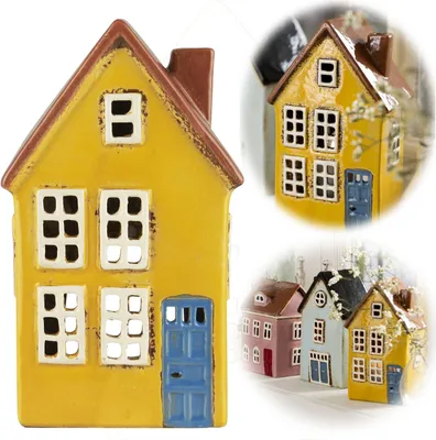 Produktbild von LS-LebenStil Teelichthaus Lichterhaus Nyhavn 19cm Gelb Keramik Fachwerkhaus Teelichthalter  Windlicht Kerzenständer Wohnzimmer, Fensterbank