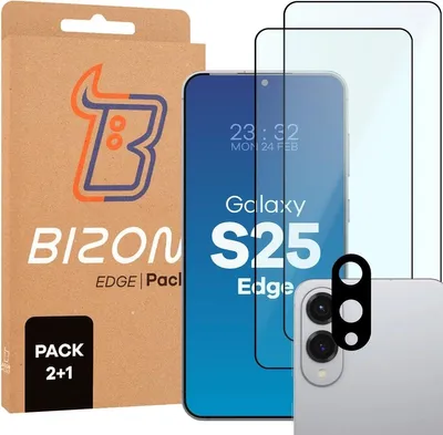 Produktbild von BIZON Edge Pack 2x Bildschirmglas + Kameraglas Samsung Galaxy S25 Edge