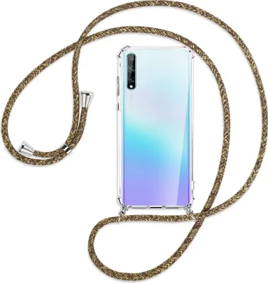 Produktbild von Handykette Backcover-Schutzhülle mit Band (Metall silberfarben) für Huawei P Smart S // Enjoy 10s / Y8p - braun+beige