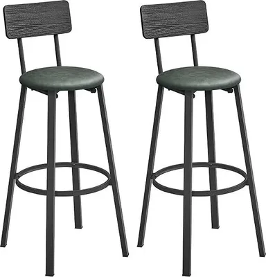Image de VASAGLE Tabouret de bar, lot de 2, chaise de cuisine, rembourré, PU, assise 75,5 cm, repose-pieds, montage facile, industrie, salle à manger, cuisine