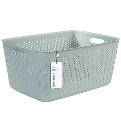 Produktbild von Aufbewahrungsbox 45l, Aufbewahrungskorb aus Kunststoff mit Griff, perforierte, grünlich