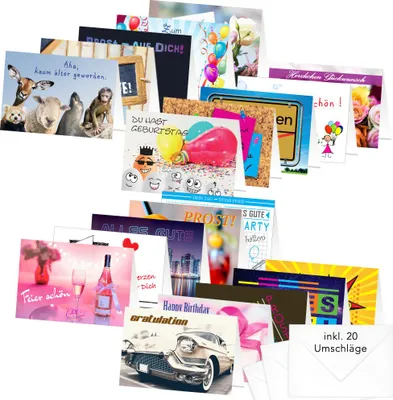 Image de Cartes d'anniversaire PRICARO avec enveloppes "Motive 3", A6, 20 pièces