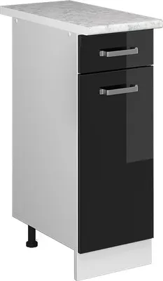 Produktbild von Küchenunterschrank Vicco R-Line Schwarz Hochglanz 30 cm , AP Marmor, Model 41146