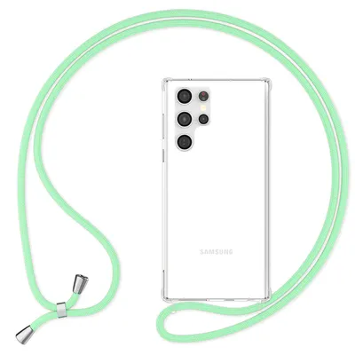 Obrázek produktu pro NALIA Průhledné ochranné pouzdro s řetízkem pro Samsung Galaxy S24 Ultra case, průhledné robustní pouzdro na mobilní telefon s poutkem na krk, mátově zelené