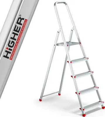 Zdjęcie produktu dla Drabina domowa aluminiowa składana HIGHER 5 stopniowa 125kg