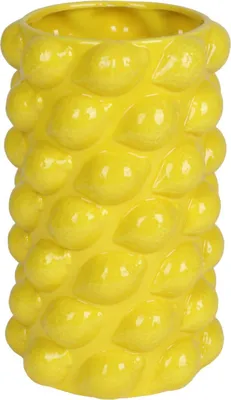 Produktbild von Zitronenvase, 26,5 cm hoch, aus Keramik, Vase in  gelb / grün mediterraner Stil - Keramikvase Zitrone Tischvase Blumenvase ideal als Geschenk, Farbe:gelb
