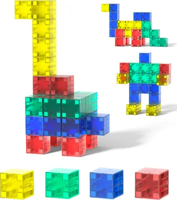 Produktbild von 32/64/96 Teile/satz Magnetische Würfel Baustein Vorschule Lernen Pädagogische Bunte Gebäude Ziegel Bau STEM Spielzeug Kleinkinder Jungen Mädchen Geschenk-D