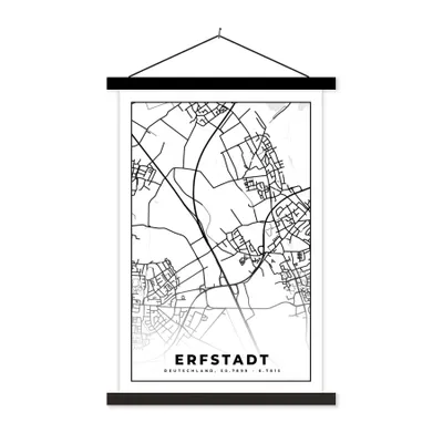 Produktbild von MuchoWow® Textilposter Stadtplan - Karte - Erfstadt 40x60 cm mit schwarzem Rahmen - Wanddekorationen