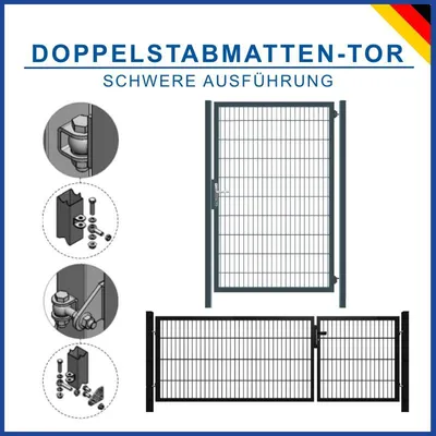 Produktbild von GEWA Gartentor Gartentür Zauntor Einzeltor Tor Zaun Doppelstabmatten 60x60mm RAL7016 anthrazit H1600 mm Einflügeltor B1000 mm