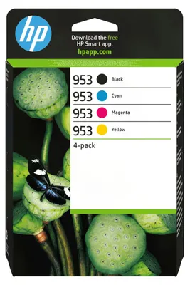 Produktbild von HP 953 4er-Pack Original-Druckerpatronen Schwarz/Cyan/Magenta/Gelb, Standardertrag, Schwarz, Cyan, Magenta, Gelb, Tinte auf Pigmentbasis, Tinte auf Pigmentbasis, 20 ml, 9 ml